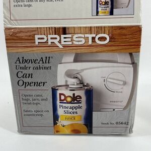 Presto Above All Under Cabinet Electric Can Opener 05642 Space Saver NEW Openbox